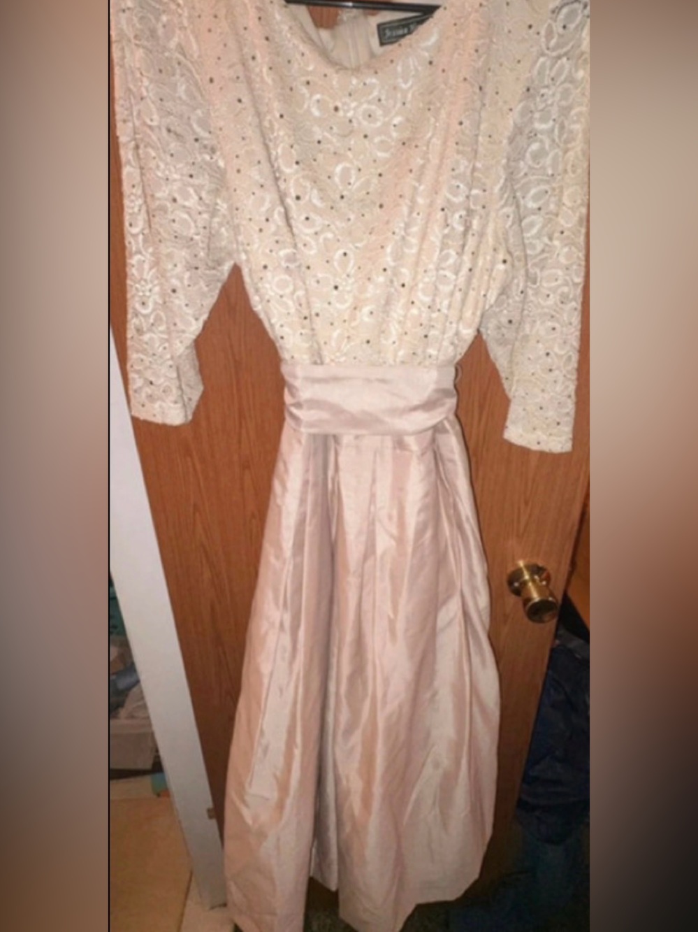 Ivory Lace Bodice & Blush Satin Skirt Cocktail Dress